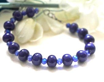Ultramarine blue ceramic bracelet and Crystal beads