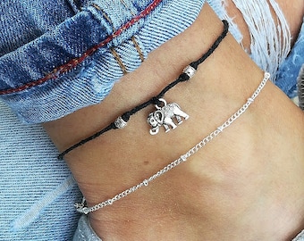Elephant Anklet, Silver Anklet, Anklet, Beach Anklet, Ankle Bracelet, Beaded Anklet, Charm Anklet, Festival Anklet, Summer Anklet, Boho Gift