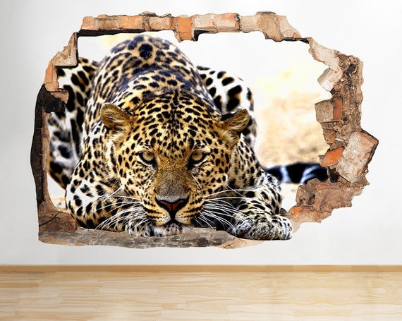 R615 Leopard Wild Cat  Jungle  Cool Smashed Wall Decal 3D  Art