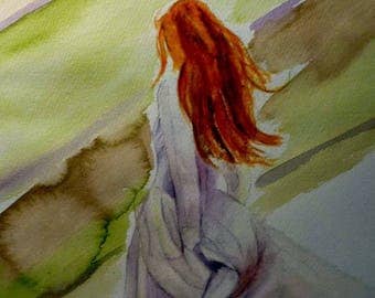 watercolor beautiful redheaded woman