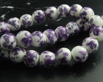 5 white porcelain beads painted 10mm
