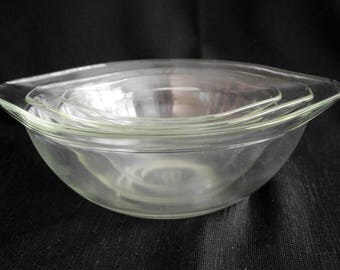 Vintage Pyrexwear Nesting Mixing Bowls Set, Clear