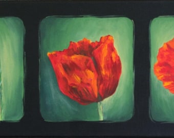 FLOWERS - Acrylic painting on canvas "Coquelictos triptych"
