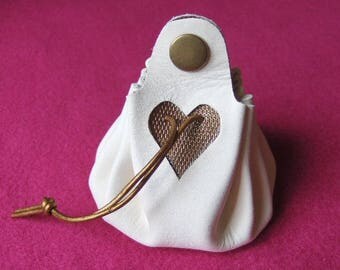 Worn purse wallet White Leather - gold handmade