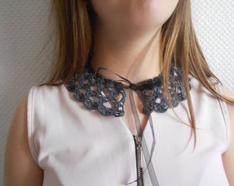 charcoal gray crochet lace Peter Pan