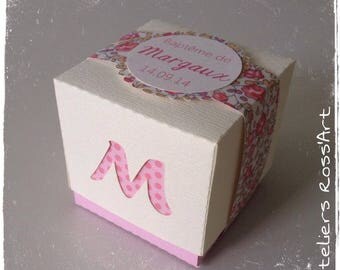 Two-tone pink floral and vanilla custom hole cube box