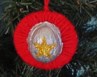 Set of three Christmas tree ornament Silver nut