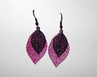 Pink and black fall leaves earrings