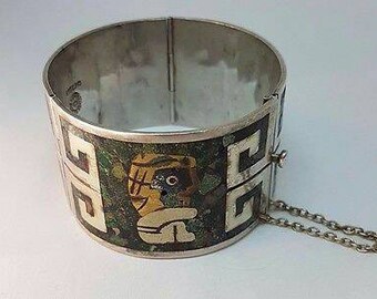 Mayan bracelet Mexican silver Aztec bracelet Aztec tribal Mexican bracelet enamel 925 silver Mexico Taxco Tribal bracelet Taxco Bracelet