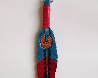 Key charm bookmark feather tooled leather 17 cm