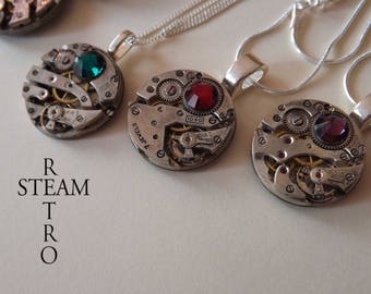 Steampunk watch movement Swarovski necklace