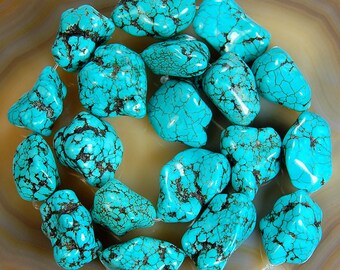 large beads of turquoise stone pebbles between 14 and 23 mm, set of 5
