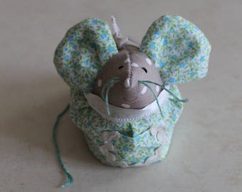 Mouse in linen with white polka dots