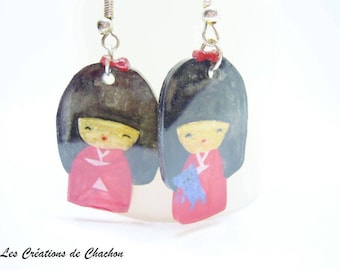 "Kokeshi" shrink plastic earrings