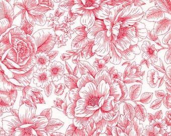 red floral patchwork fabric white 120/12052