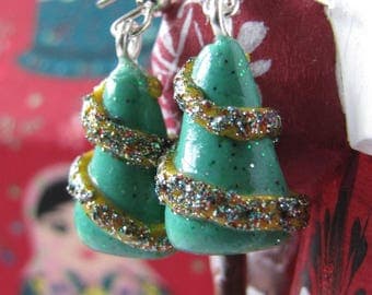 Polymer clay Christmas tree earrings