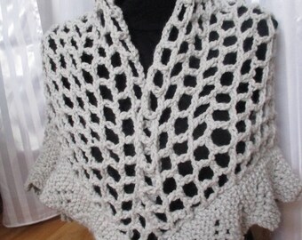 wool grey shawl for women crochet and knitting, mothers day gift