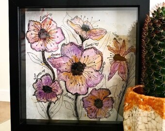 Original framed floral watercolour, handpainted by me