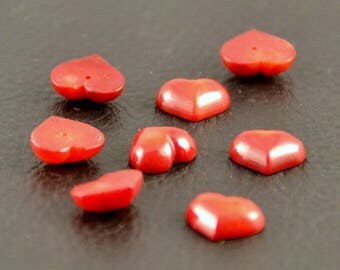 Coral, heart, "demi-percee" beads X 2