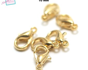 20 small lobster claw clasps, 10 x 5, 5 mm, gold