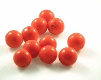 ♥X2 round glass bead ORANGE 12mm♥