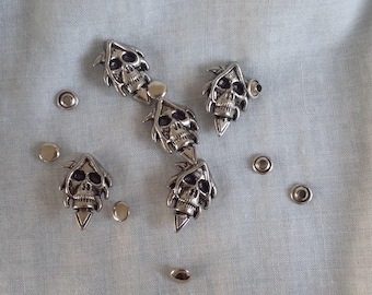 Set of 5 skull rivet silver 20 x 30 mm