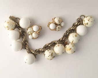 White & Gold Speckled Vintage Jewelry Set