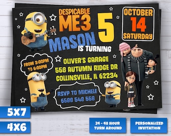 Despicable Me 3 Invitation, Minion Invitations, Minions Birthday, Movie Party, Gru Invites, Dru Invite, Despicable Me Printables, Birthday