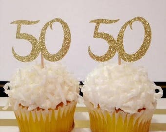 50th Birthday Cucpake Toppers / Milestone Birthday / Custom Cupcake Toppers in Sparkling Glitter!