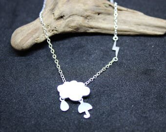 Lightning chain necklace made of 925 sterling silver Cloud, rain, lightning and umbrella