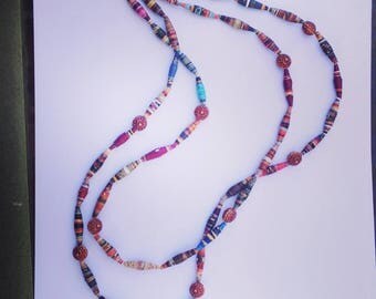 Tri-Strand Paper Bead Necklace, Multi-Color