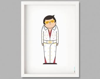 Illustration, Print, Elvis Presley, Cabuts, Cartoons, Hugo Giner, Wall art, Art decor, Hanging wall, Printed art, Decor home, Gift idea