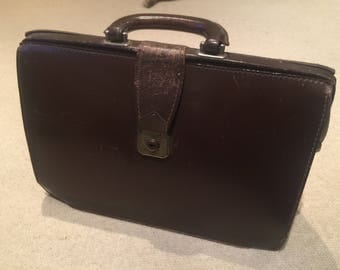 Sac Gladstone Médecin Vintage Cuir Français - Poignées Laiton, à Restaurer