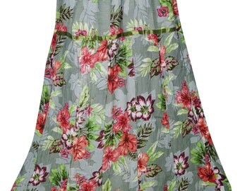 Holiday Womens Maxi Skirt Floral Print Boho Style Gypsy Hippie Chic Flared Long Summer Comfy Skirts S/M