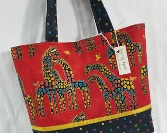 Mythical Jungle Giraffe made w/ Laurel Burch fabric purse tote bag