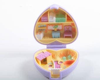Polly Pocket Pretty Bunnies, Compact, Purple, Heart Case, Vintage, Bluebird, Plastic, Toy, Tiny Rooms, Furniture ~ The Pink Room ~ 170403