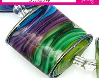 Pearly (6) colorful gradient and metallic pillow lampwork beads with SRA Made to order