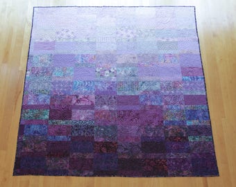 Queen Size Quilt Modern Quilts Custom Made Purple Quilt Handmade Queen Quilt Fiber Art Bed Quilt Minimalist Quilts Modern Queen Quilts