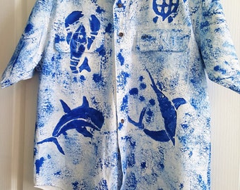 Hand Painted men's button down shirt