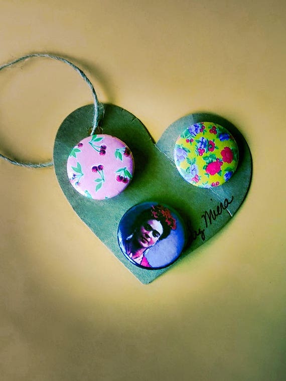 oil cloth design and frida kahlo 1 inch pins