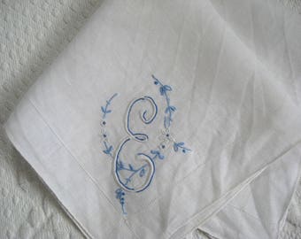 Monogram "E" Hankie . monogram "E" .white cotton hankie . wedding hankie . something blue