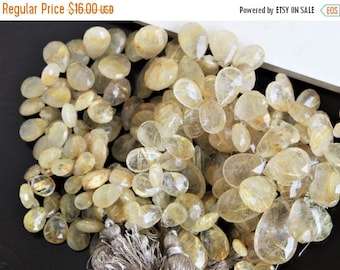 Deep Discount Sale Rutilated Quartz Briolette Gemstone Golden Faceted Pear Teardrop 9.5 to 10mm 9 beads