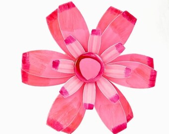 Vintage Mod Enamel Flower Brooch Hot Pink Large 4 Inch