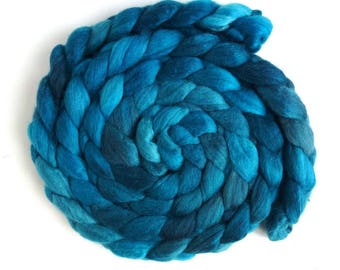 Polwarth/Silk Roving - Handpainted Spinning or Felting Fiber, Aqua Dusk