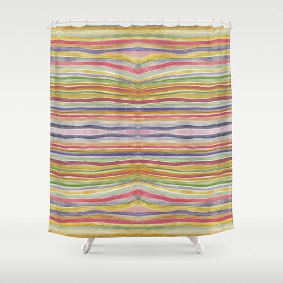 Colorful rainbow striped boho shower curtain abstract shower