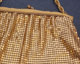 FREE SHIPPING - Vintage 50's Whiting and Davis Gold Mesh Handbag