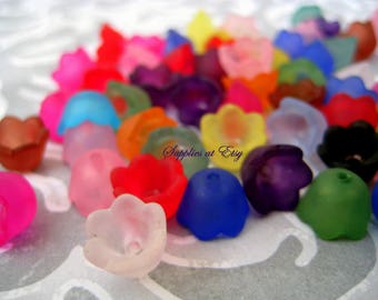 Value Pack Assorted Tulips Lucite Flower Beads 10mm-Frosted multicolored flower bell beads-Assorted Colors Bell Frosted Flowers