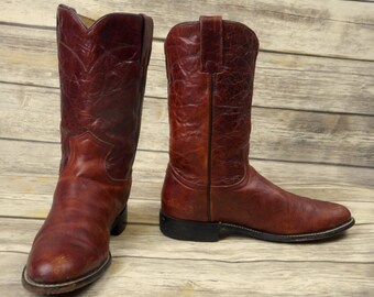 Womens Size 7 B Justin Cowboy Boots Brown Leather Roper Country Western Shoes