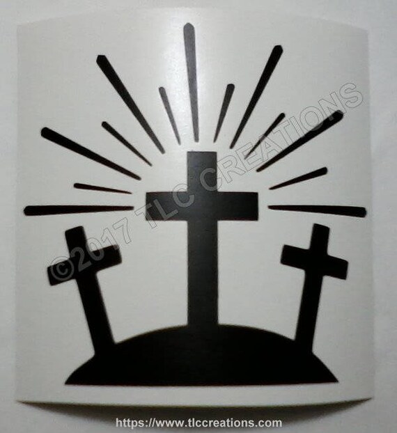 Items similar to 3 Crosses with Sunrise Black Vinyl Window Decal ...