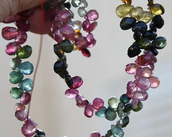 20.5" strand Pink Green Multi Watermelon Tourmaline Faceted Pear Briolette Drop Beads FULL Extra Long strand 121ct weight October birthstone